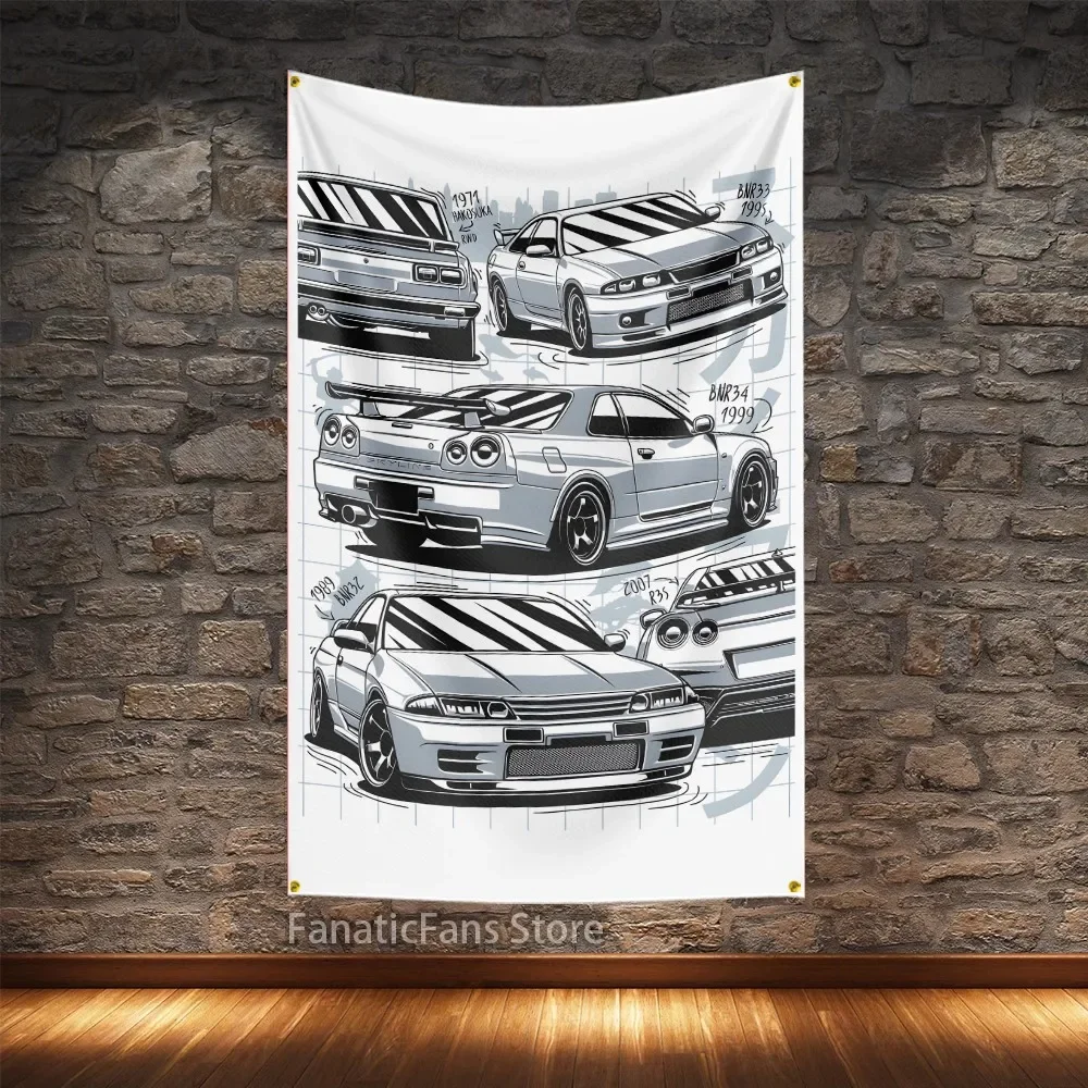JDM Japanese Legend Car Flag Polyester Digital Printing Racing Cars Banner For Decoration