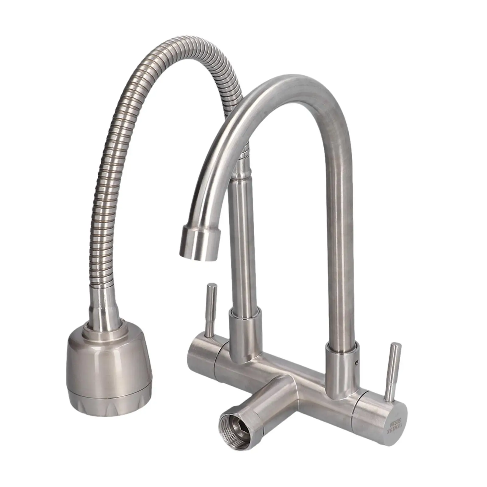 

Stainless Steel Wall Mounted Double Head 360° Rotation Kitchen Faucet G1/2 Cold Water Tap