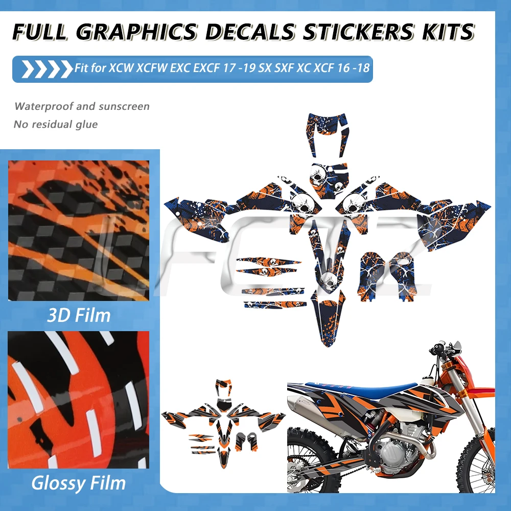 Fit for XCW XCFW EXC EXCF 2017-2019 SX SXF XC XCF 2016-2018 Graphics Decals Stickers Kit Dirt Bike Background Number Custom