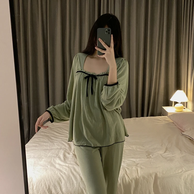 Pajamas for Women Panelled Casual Sweet Lantern Sleeve Chic Homewear Soft All-match Ulzzang Girlish Sleepwear College Dormitory