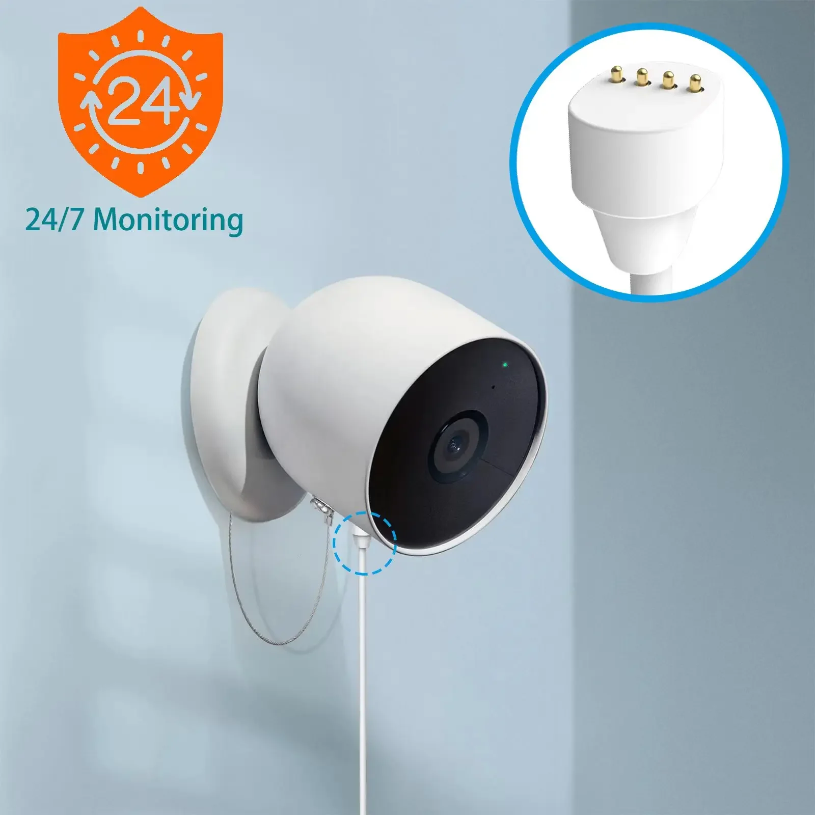 Google Nest Cam 카메라용 충전 케이블 (배터리), 실외 (흰색), 25ft/7.6m