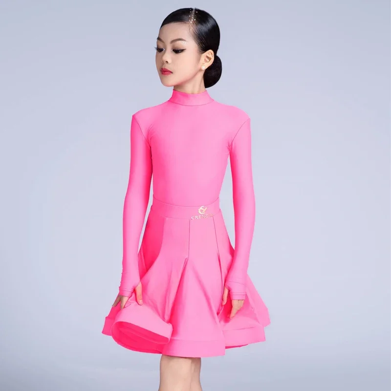 

Новое платье для латинских танцев с длинными рукавами для девочек, национальный стандарт, одежда для соревнований по бальным танцам, костюмы для сценических тренировок