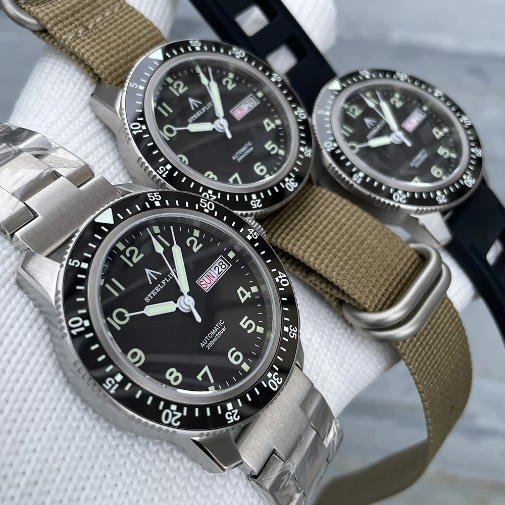 STEELFLIER الرسمية SF787 الغوص ساعات المعصم الفاخرة تقويم مزدوج NH36 حركة سوبر مضيئة 200 متر مقاوم للماء ساعة ميكانيكية
