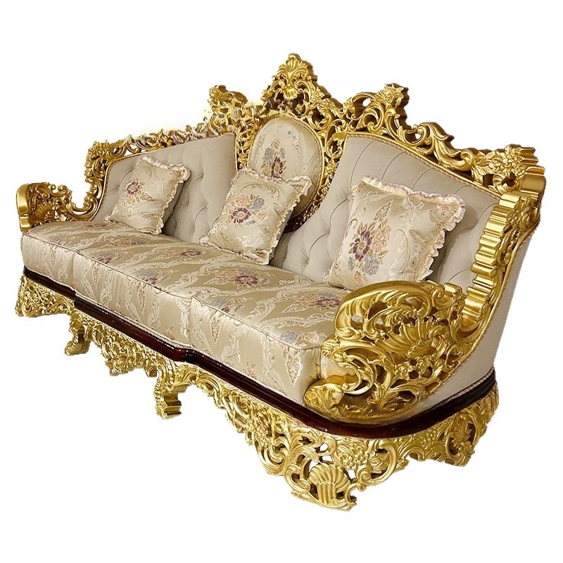 

European luxury living room sofa combination, villa luxury high-end luxury fabric golden French court