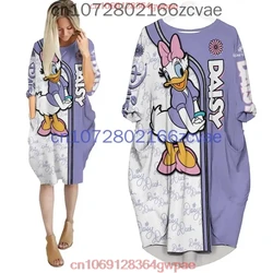 Daisy Duck Oversize Long Sleeves Pocket Dress Disney Cartoon Batwing Pocket Dress Women's Fashion Versatile Loose Party Dress