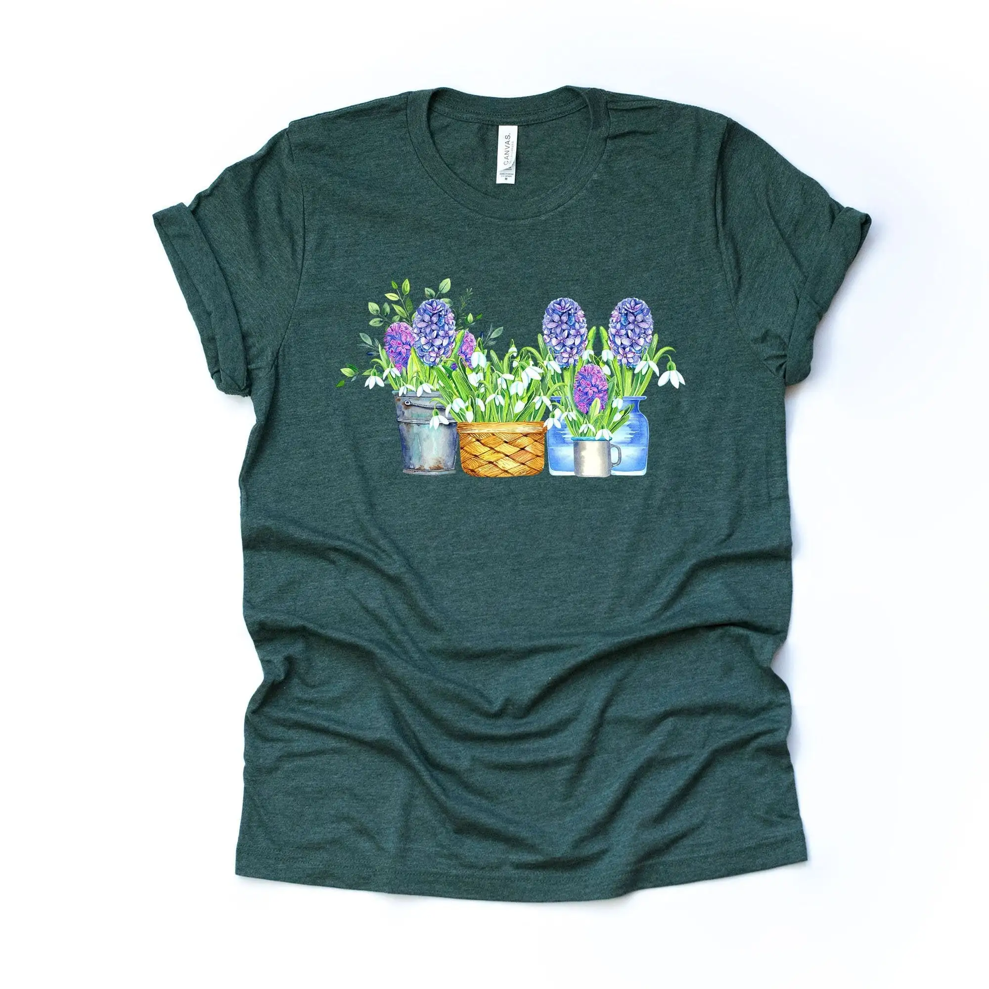 Floral T Shirt Beautiful Spring Hyacinth Flowers Design On Premium Bella Canvas Unisex 3 Color Choices Plus Sizes Available