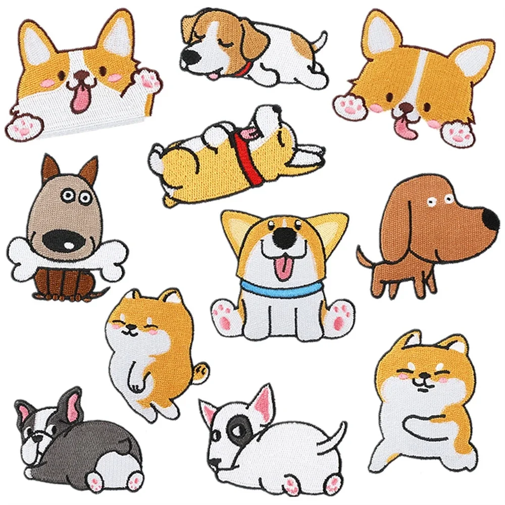 50Pcs Bulk Embroidered Patch Iron On Patches for Clothing Shiba Inu Clothes Stickers Sewing Thermal Adhesive Applique Fusible