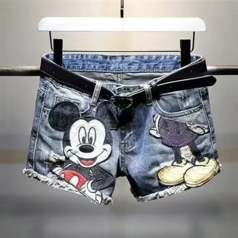 Zomer Mickey Borduren Cowboy Shorts Vrouwen Cartoon Borduren Nieuwe Koreaanse Hoge Taille Losse Wijde Pijpen Jean Shorts Vrouwen Kleding