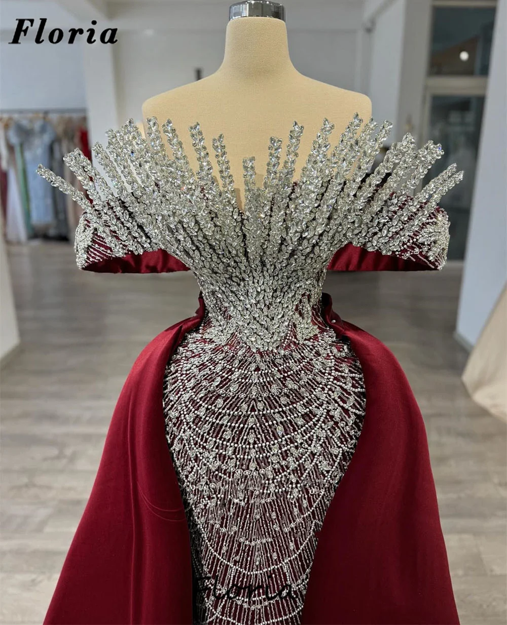 

Винно-красные вечерние платья русалки со съемной юбкой Robes De Soiree Коктейльное платье с открытыми плечами и бисером Свадебные платья