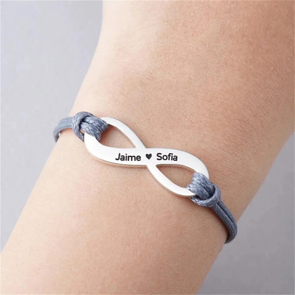 Custom Infinity Infinite Symbol Personalized Bracelet Engrave Name Bangle Rope Gift For Women Men Couple Stainless Steel Jewelr