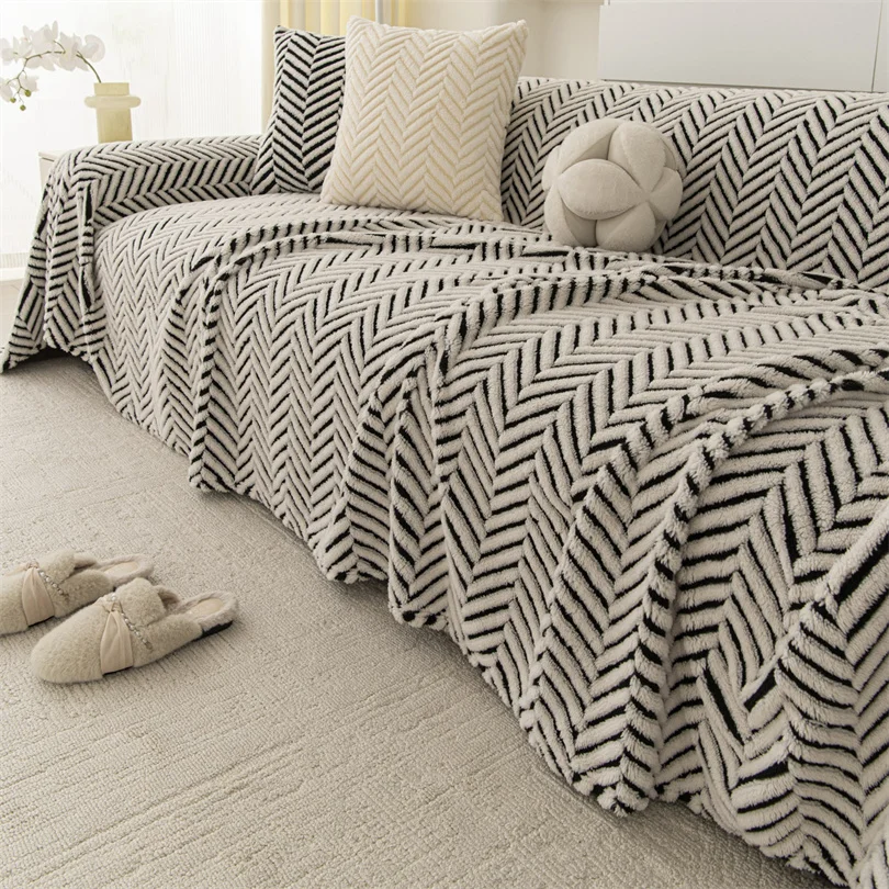 

Утолщенный зимний плюшевый чехол с геометрическим узором, теплый чехол для дивана, прочный чехол для диванной подушки для гостиной, жаккардовый чехол для дивана, чехол для полотенец