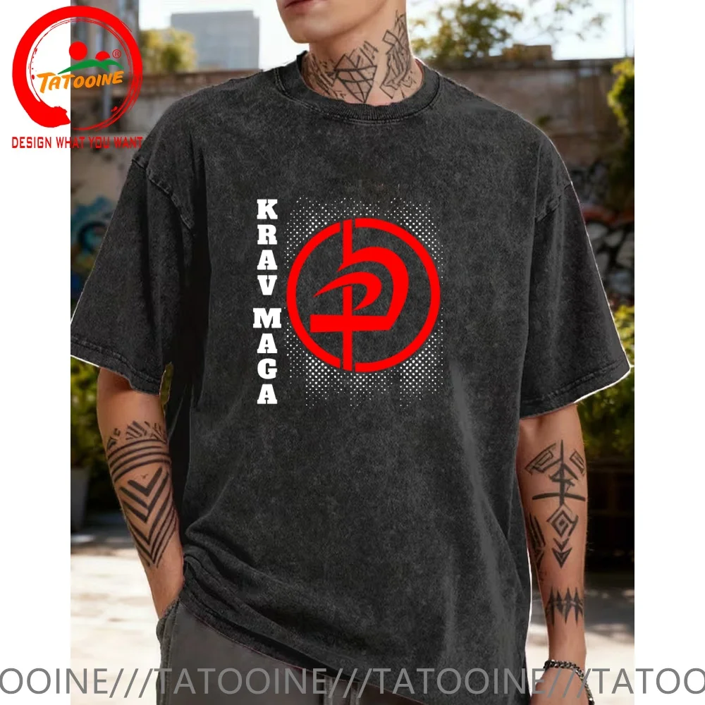 

Vintage Washed Cotton T-Shirt Krav Maga Israel Defense Force IDF Combat System T Shirt for Men Fashion Trendy Casual Clothing