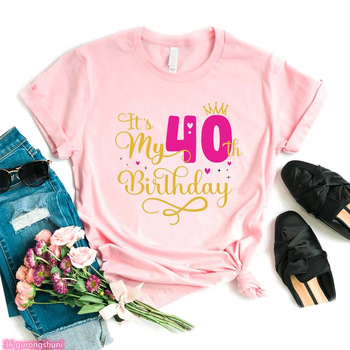Camiseta de Feliz Aniversário Feminina, É Meu 40 ° Aniversário, Camiseta de 40 Anos, Moda Camiseta para Festa de 14-60 ° Aniversário