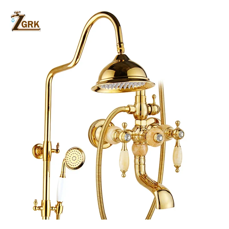 ZGRK Shower Faucets Bathroom Mixer Taps Top Spray Rainfall Shower Head Washing Faucet Antique Shower System Plumbing Crane HS006