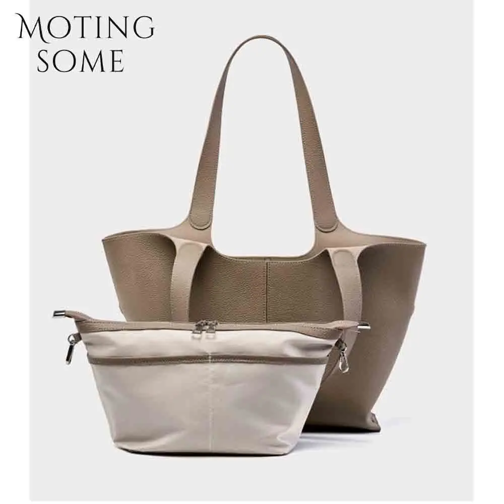 Motingsome Luxury Full Grain Cowhide Woman Tote 2024 New Designer Bags Stylish Lady Daily Bag Shoulder Handbag Fashion Tote