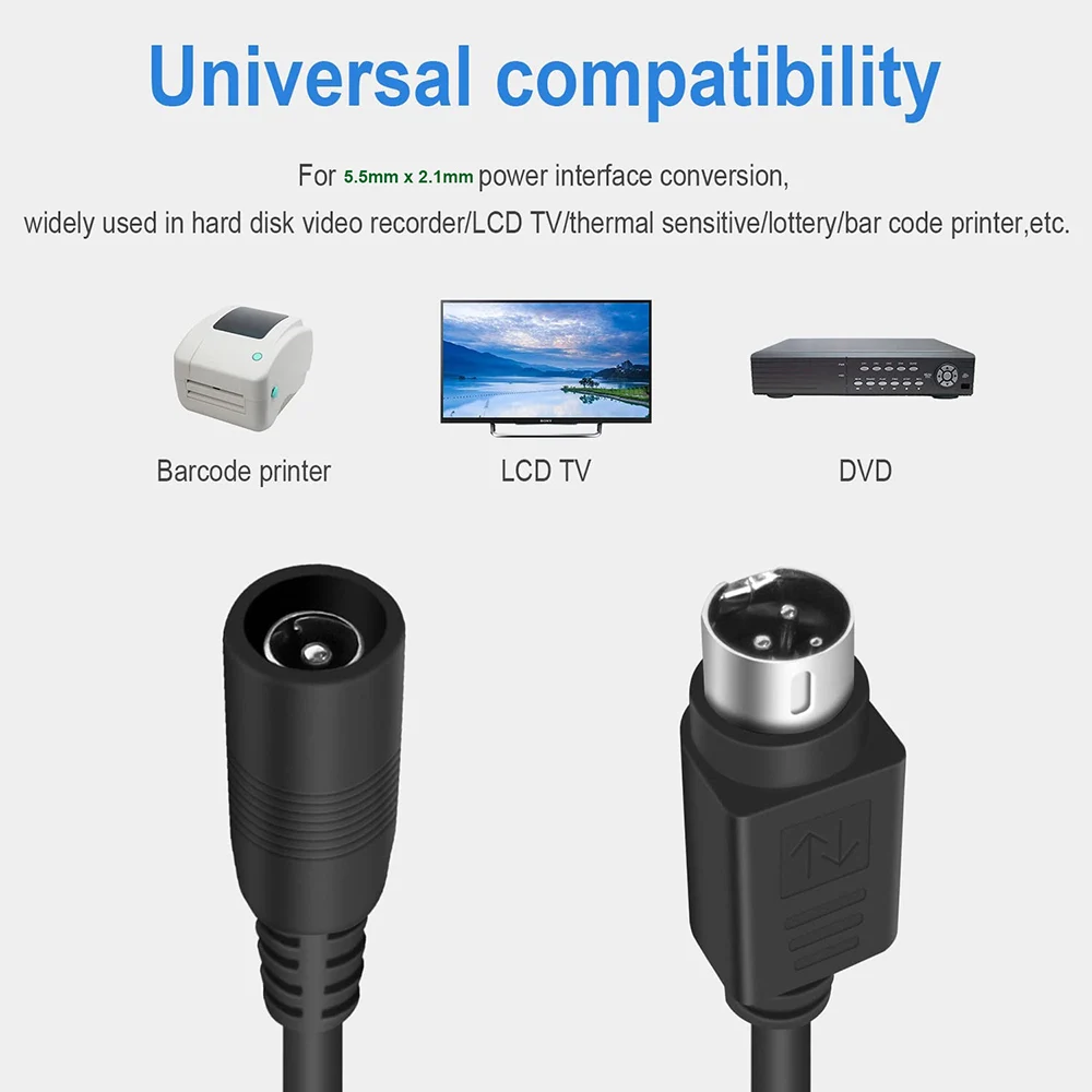 DC Power Supply Adapter Connector Cable 5.5 x 2.1mm Female to MINI DIN 3 Pin Male For Barcode Printer DVD LCD TV PC