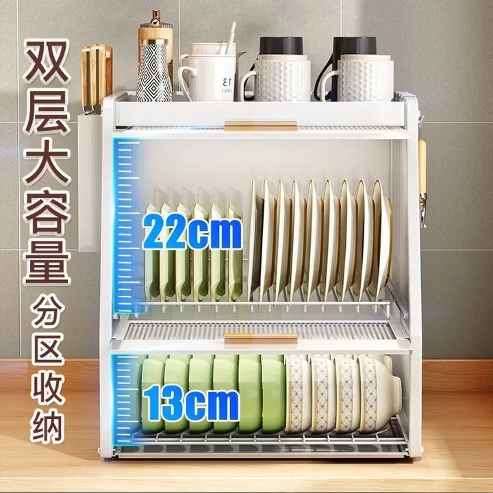 Dish rack, cupboard, kitchen storage rack, drain rack, countertop, tableware storage box with door and dish storage