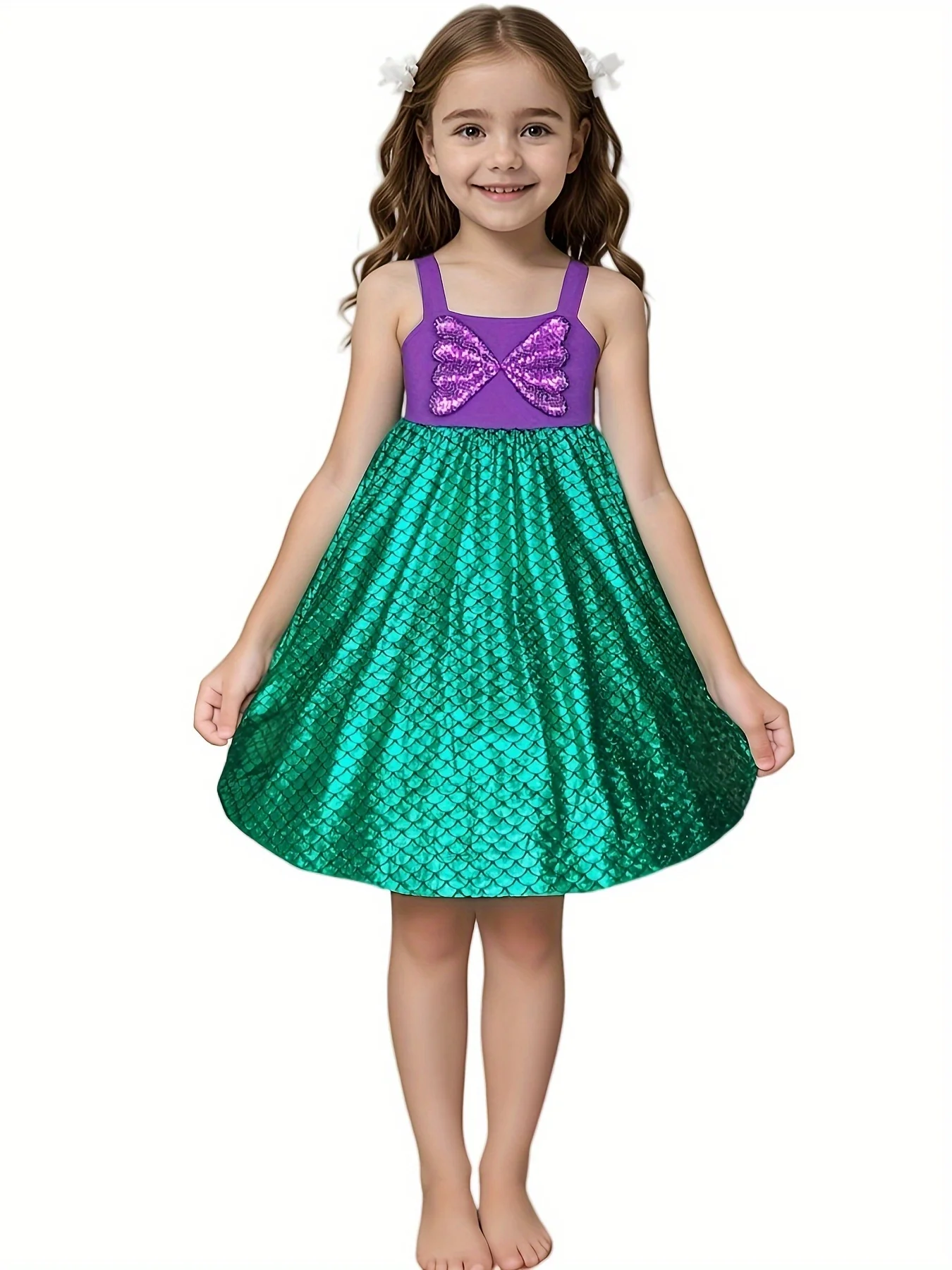 Girl Under the Sea Princess Inspired Dress Twirl Soft For Play Halloween Daily Mermaid Little Fish Cute Dress With Bow