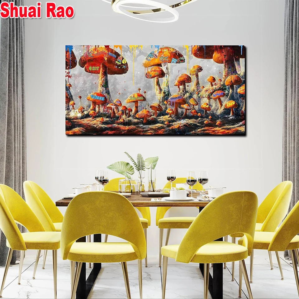 Large Mushroom Diamond Painting 5D DIY Full Diamond Emeroidery Mosaic Cross stitch Natural Wildflowers Art Home Decor New 2024