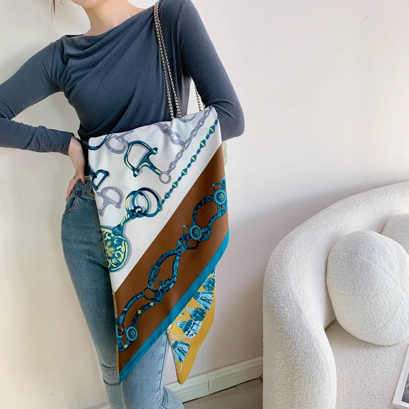 New 90 Imitation Silk Square Scarf with Trendy Style, Versatile Temperament, Women's Scarf, Shawlscarf