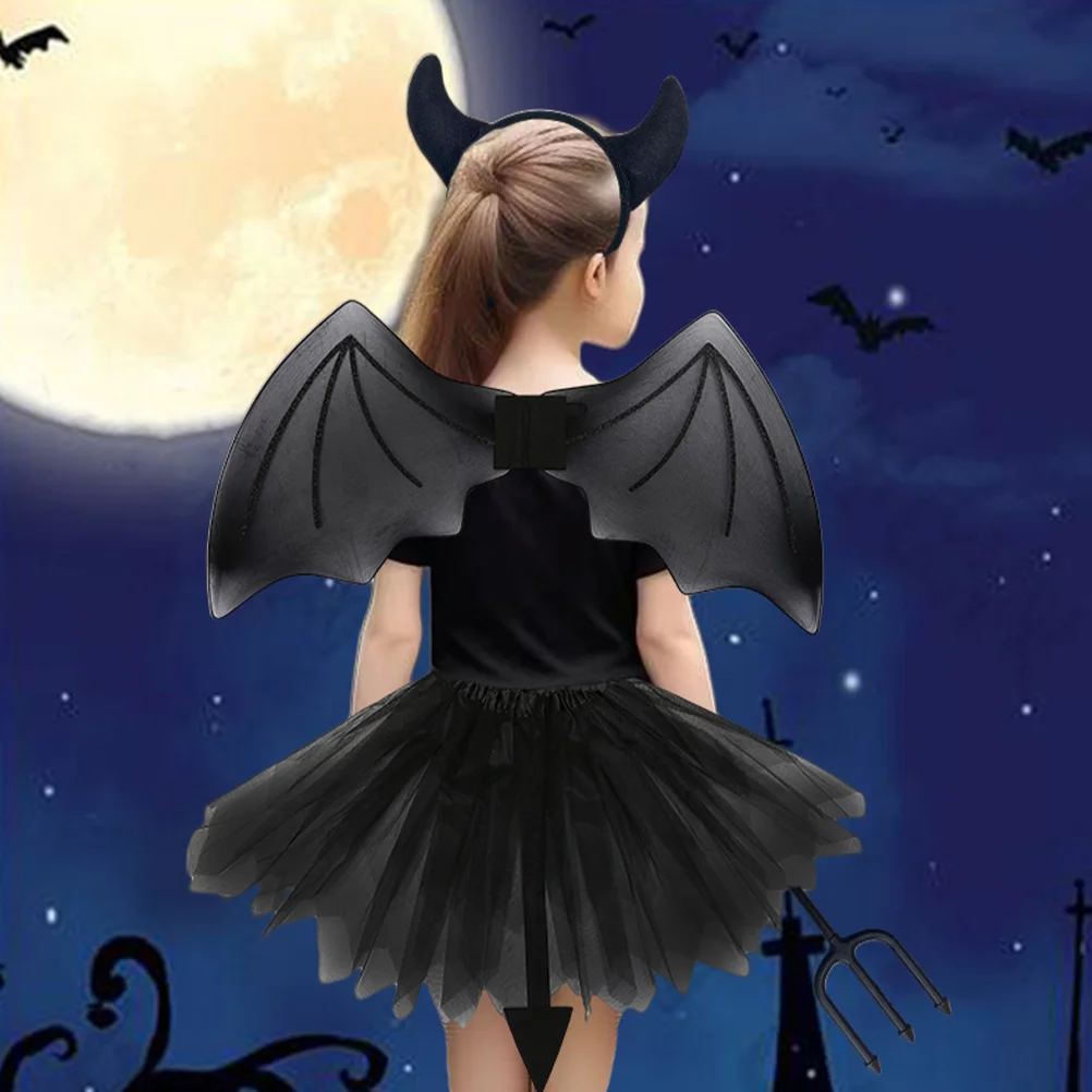 مجموعة أزياء تنكرية بطابع الشيطان، إكسسوارات حفلات الهالوين للأطفال، مجموعة أزياء الشيطان لعصابة الرأس