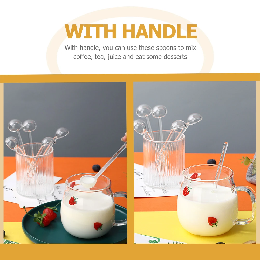 

6Pcs Coffee Spoons Glass Premium Transparent Reusable Mixing Spoon for Tea Dessert Milk Home Party Hotel Use Clear Serving