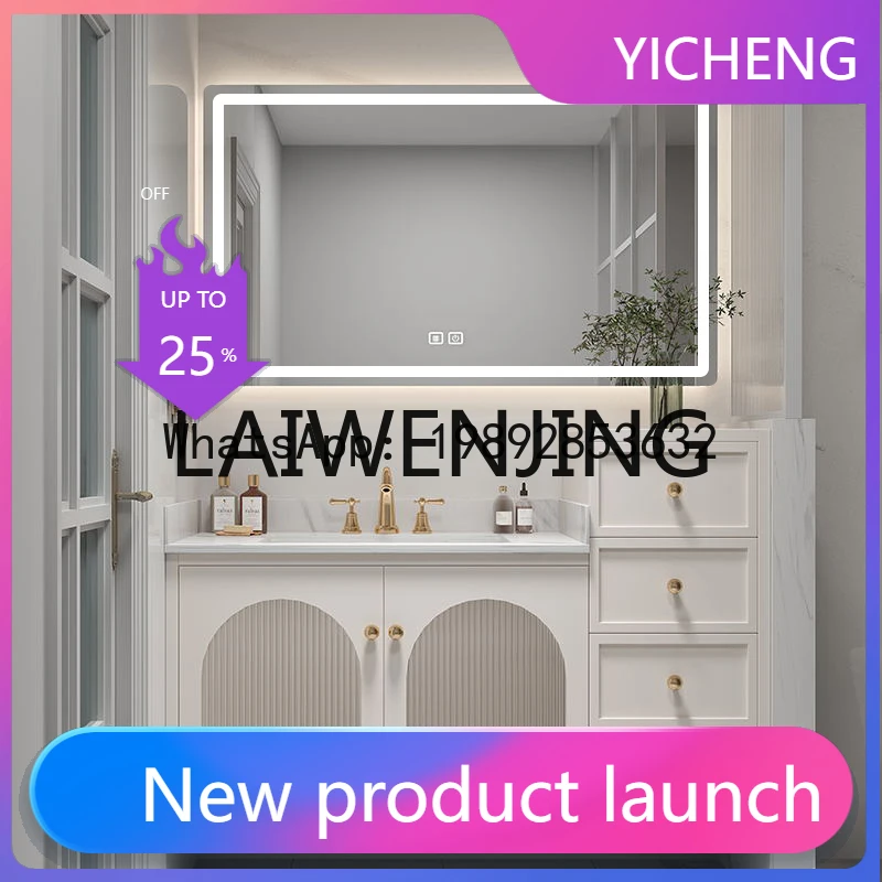 

ys1 Solid Wood Bathroom Cabinet Combination Light Luxury Ceramic Whole Washbin Glass Door Washstand