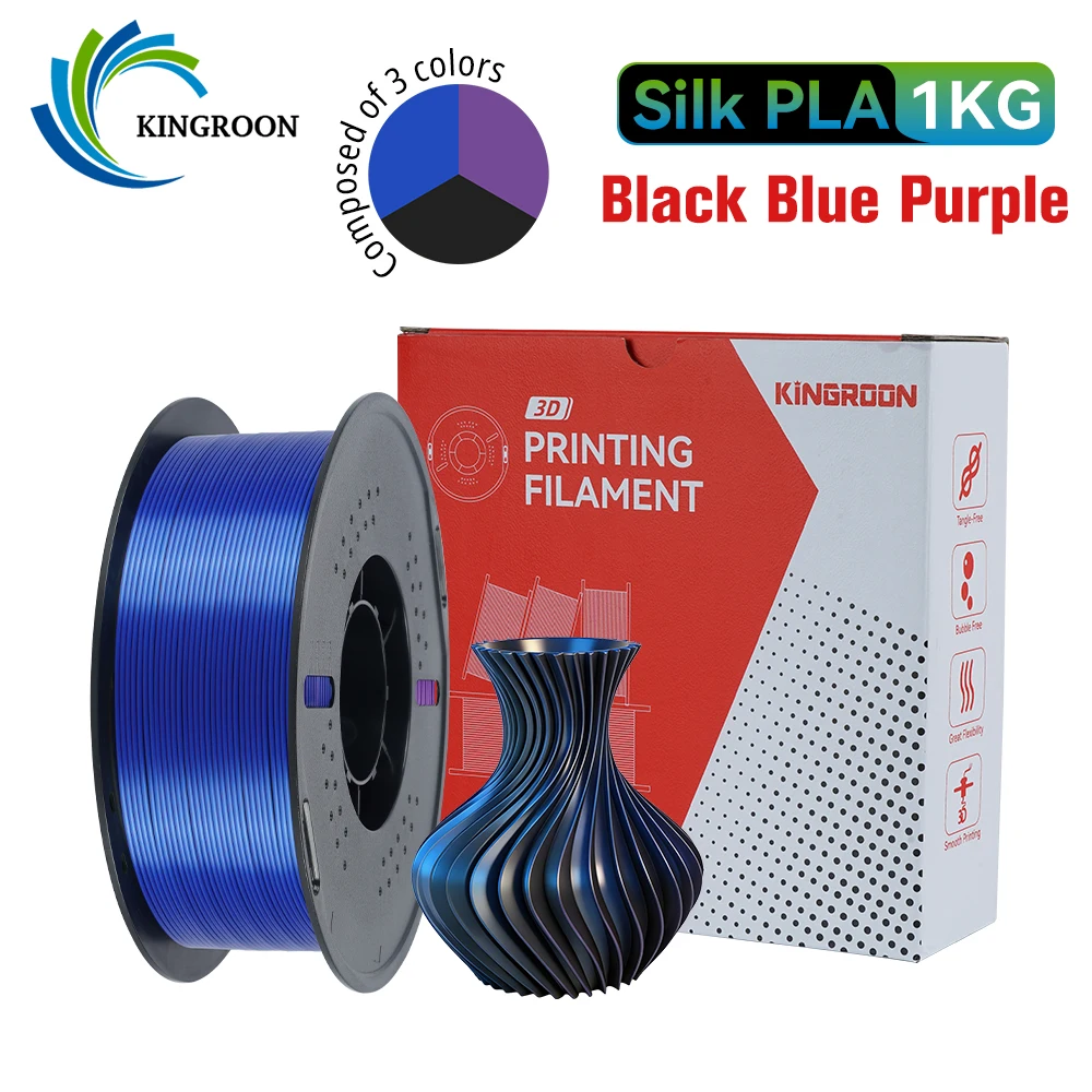 

KINGROON PLA Silk Filament for 3D Printer - Smooth Printing High-Quality Filament Available in 1KG/3KG/5KG Three Colors