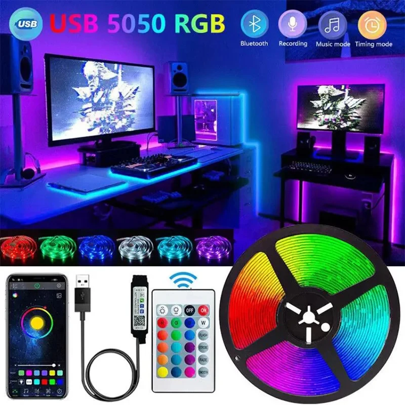 SMD RGB 5050 USB LED Strip Light TV Desktop Screen Backlight Color Change Bedroom Decoration Bluetooth LED Lamp DIY Lighting