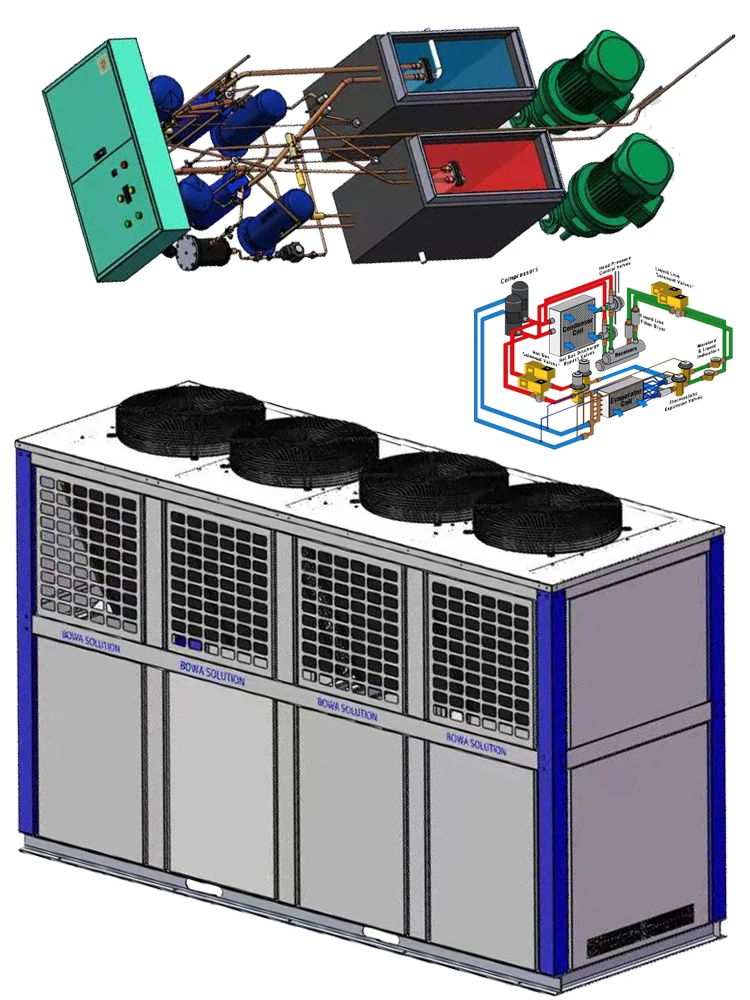 150+150kW condenser assembly complete provides 120HP screw compressor heat pump water heaters different technical design route