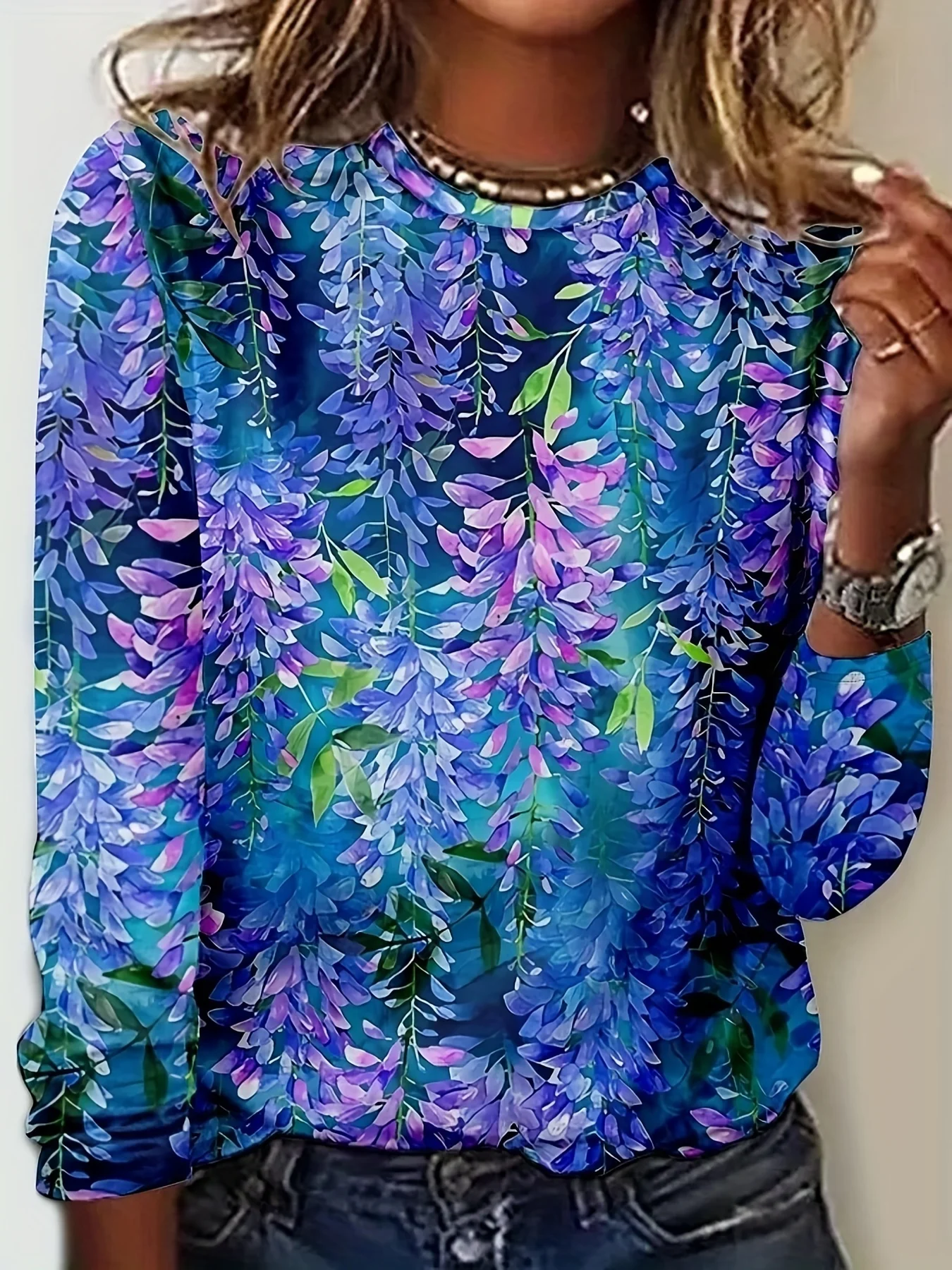 Plus Size - Plus Size - Women'S Fashion Spring Summer New Women'S Clothing, Digital Print Round Neck Long Sleeve, Loose Casual Top Base T-Shirt, Daily Commute And Date, Versatile Top, Street Casual Outing Trendy Style