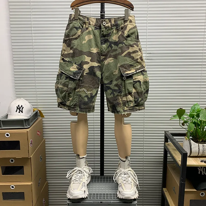 Summer Large Size 300 Pounds New Trendy Camouflage Work Pants Men's Big Pocket Sports Mid-Length Casual Five-Point Shorts