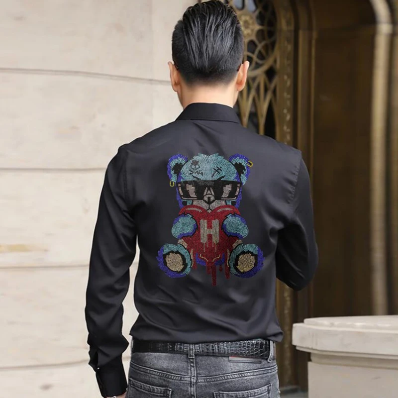 

Long Sleeve Shirt Men Fashion Casual Slim Rhinestone Men's Clothing 2022