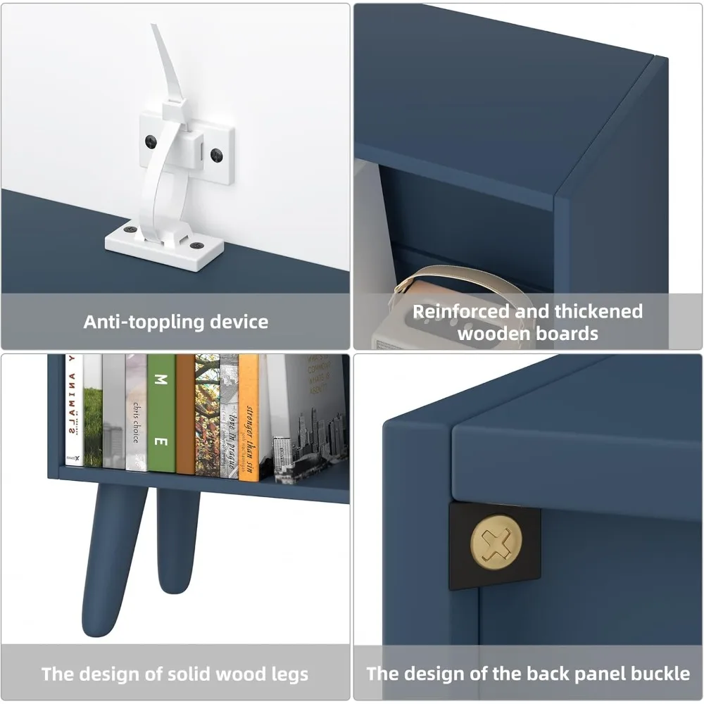 Blue Bookshelf,3 Tier Book Shelf with Legs, 7 Cube Minimalist Bookcase,Storage Organizer Shelves Display Bookcases for B