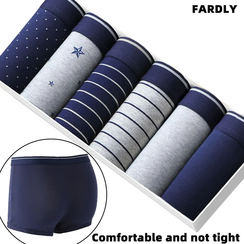 6PCS Men's Printed Striped Spot Flat Hornets Men's briefs Boxing Underwear Sexy Underwear Shorts Men's Comfortable Knockers