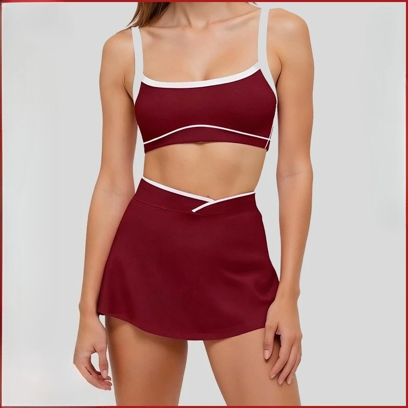 

Women's Eur Spliced Strap Bra Yoga Outfit Set Breathable Running Fitness Tennis Skirt Sports Set Outdoor Tennis Fitness Clothing