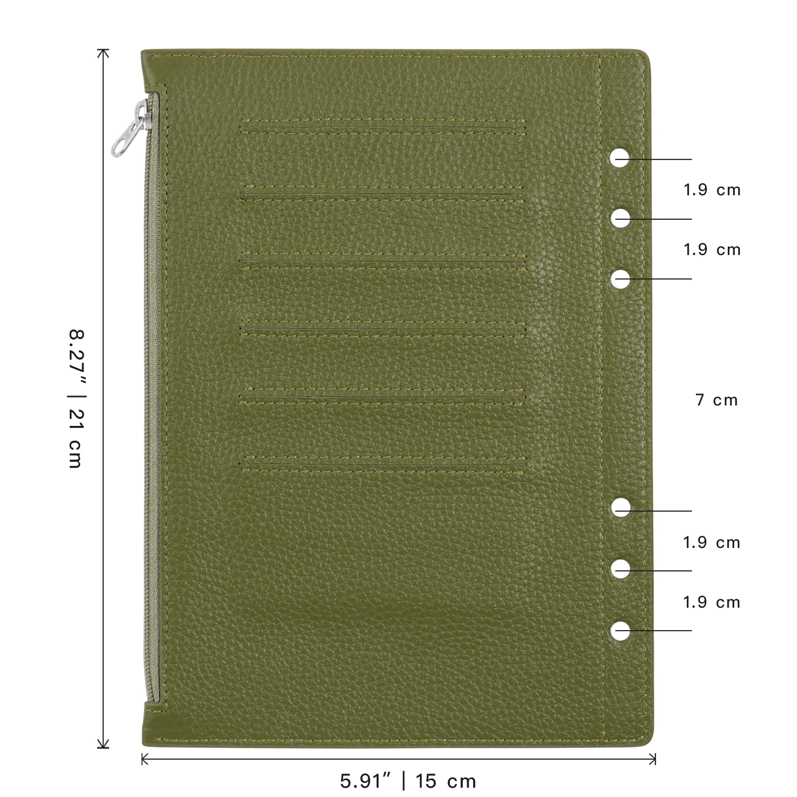 Moterm Rits Flyleaf Voor A5 Size Ring Planner Echt Pebbled Grain Lederen Divider Coin Opbergtas Notebook Accessoire