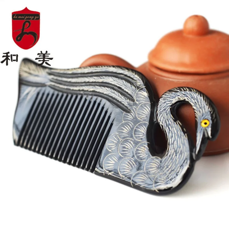 Horn Comb Wholesale Stall Horn Comb Women's Natural Comb Massage Household Dragon and Phoenix Horn Comb No Knot