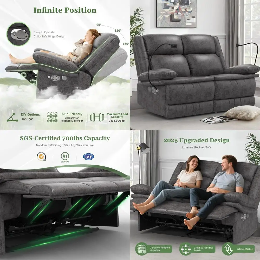 2-Seater Reclining Loveseat Sofa with USB Ports & Cell Phone Holders, 58 RV Sofa, Manual Recliners (Polished Microfiber)