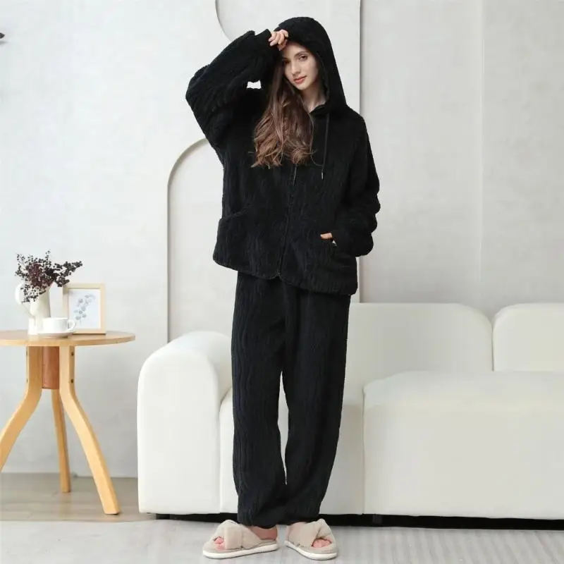 

Тепловая тепловая женская гостиная пижама набора флисовых на молнии