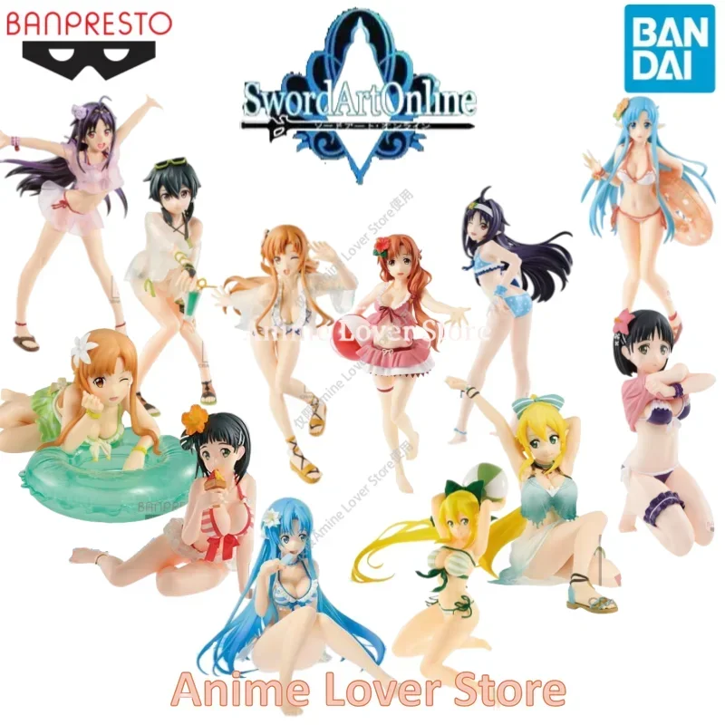 

In Stock Original Bandai Banpresto EXQ Sword Art Online Anime Action Figure Toys Asuna Leafa Yuuki Collectible Model Ornaments