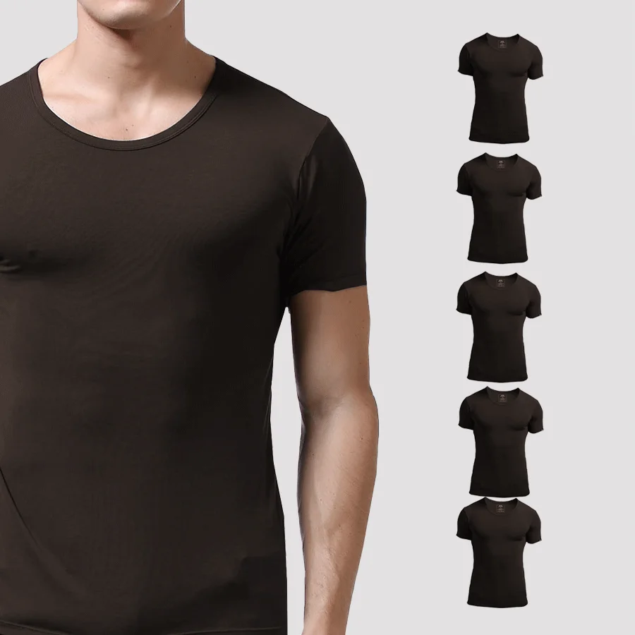 

5pcs Modal men's underwear summer short sleeve T-shirt thin round neck tight fitting vest sport solid color undershirt