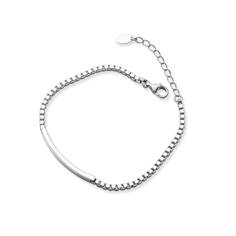 Modian Brands Simple 925 Sterling Silver Geometric Rectangle Bracelet for Women Box Chain Bangle Japanese Style Fine Jewelry