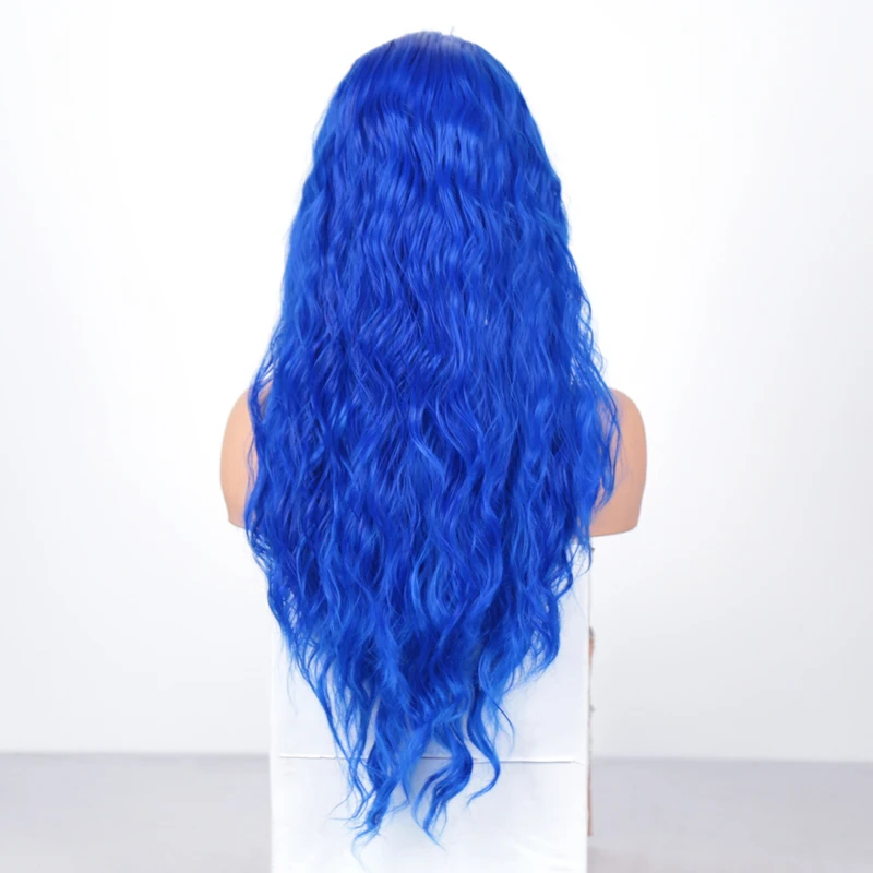 AIMEYA Synthetic Lace Front Wig Long Body Wave Blue Wig Heat Resistant Fiber Hair Synthetic Wigs for Black Women Daily Used