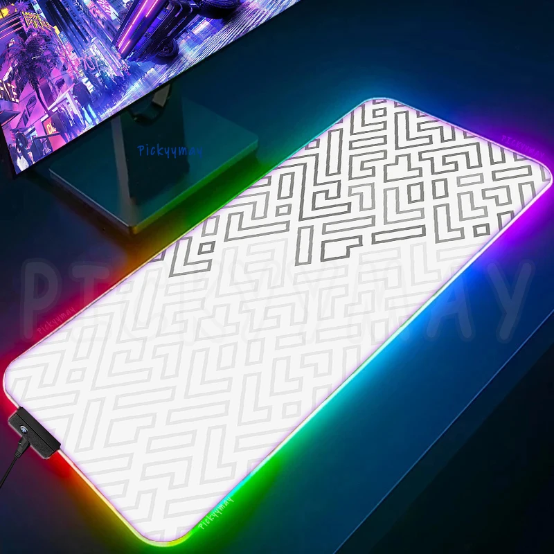 

Geometric Line RGB Mouse Pad White Large PC Gamer Mousepads LED Desk Rugs Mouse Mat Backlit Desktop Pads Luminous Keyboard Mats