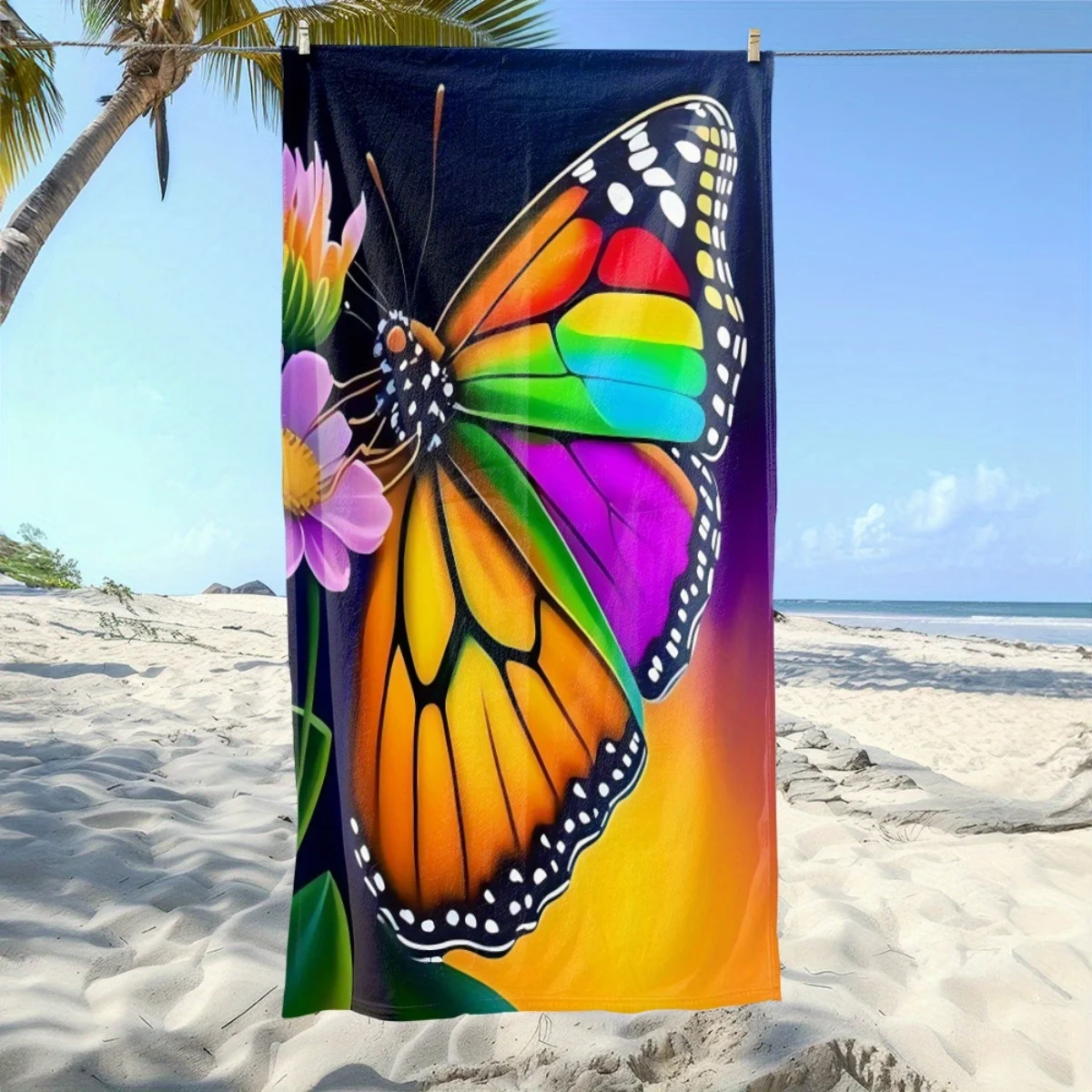Rainbow Monarch Butterfly Beach Towel Patterned Sunscreen And Windproof Suitable For Swimming Pool Camping Travel Blanket