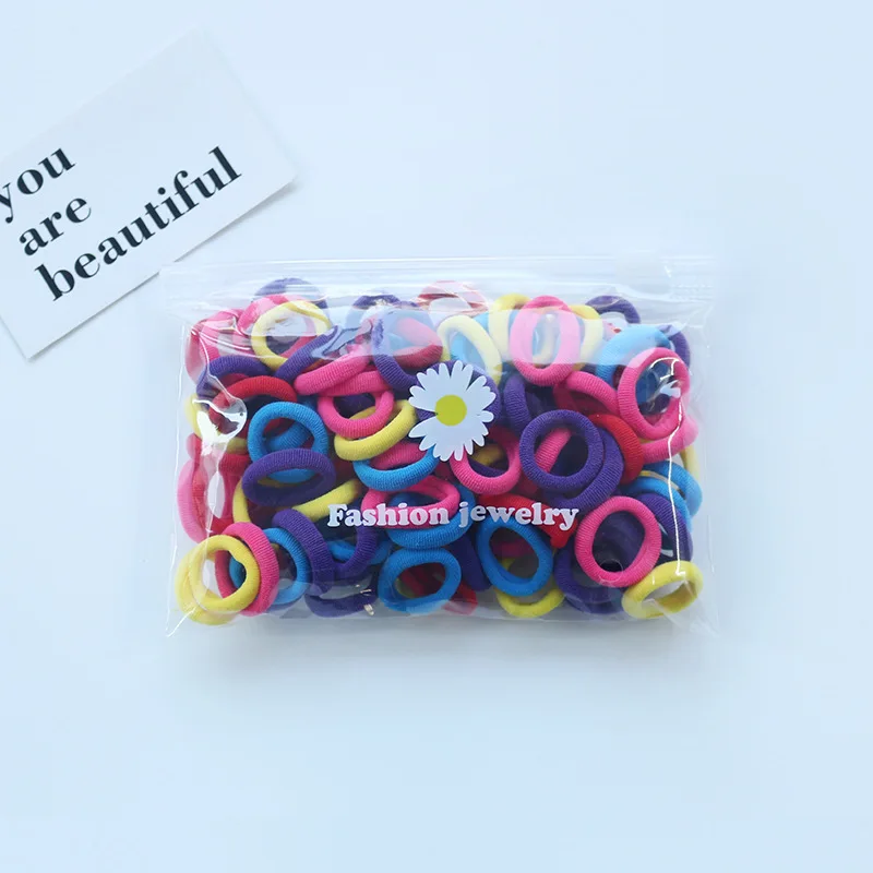 100 Pcs/Lot Small Rubber Band Doll Towel Hair Ring Colorful Nylon Head Ropes Black Elastic Hair Bands Ties For Girls Accessories