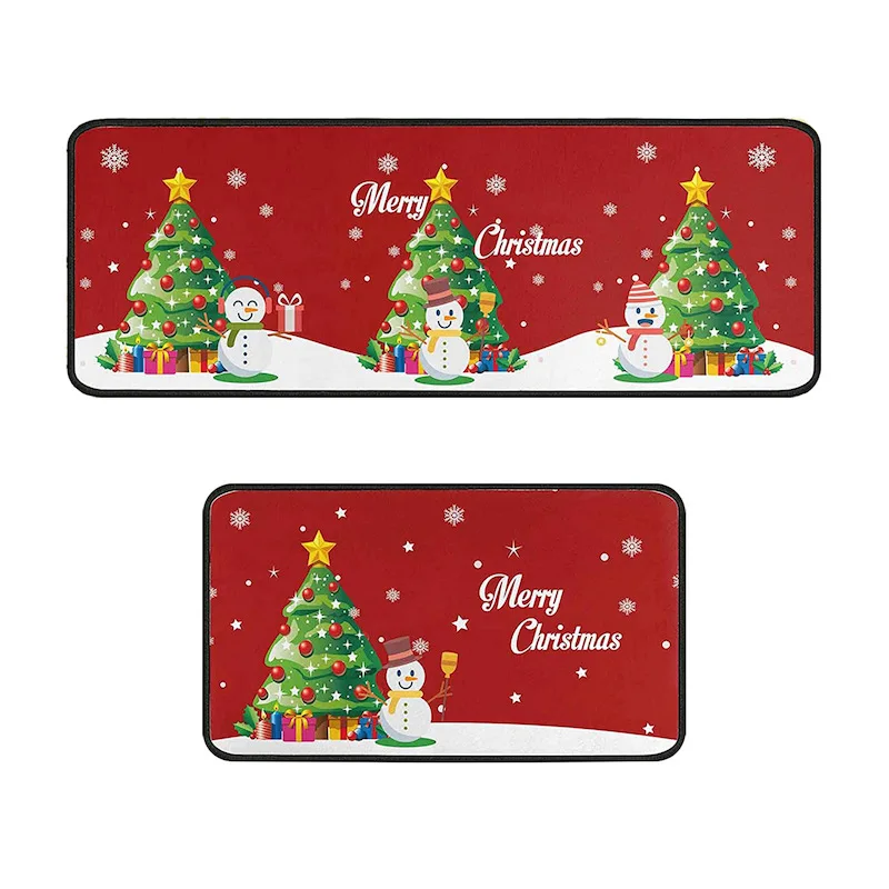 Two-piece Christmas themed carpet non-slip door entry mat Absorbent bathroom porch mat festive atmosphere