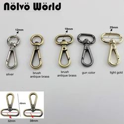 Gancho a presión de gatillo, cierre giratorio de metal, garras de langosta, accesorios de pieza para bolsos, 5 tamaños, 7 colores, 12-19-25-32-38mm, 50 piezas