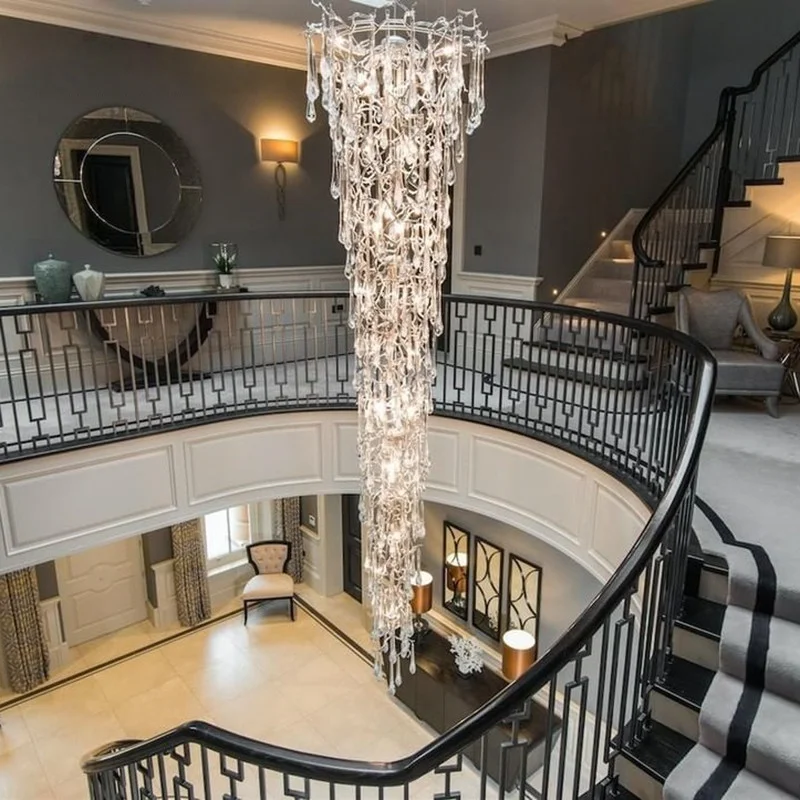 Large Modern Luxury Crystal Chandelier Lighting For High Ceiling Staircase Lobby Hotel Vila Clear Crystal Suspensions Luminaires